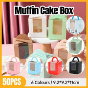 50 Pack Premium Cupcake Boxes with Window Thickened Cardboard Muffin Holders - Pink V528-MUFFIN-CASE-50PCS-PINK-711329