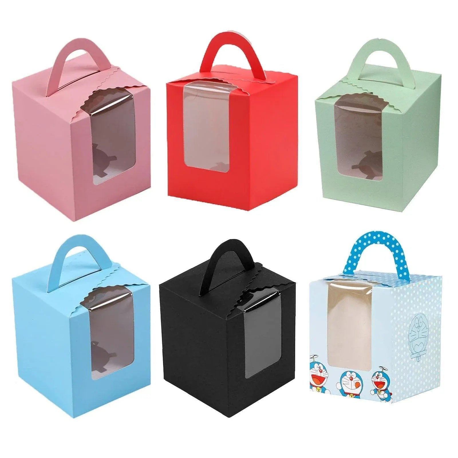 50 Pack Premium Cupcake Boxes with Window Thickened Cardboard Muffin Holders - Pink V528-MUFFIN-CASE-50PCS-PINK-711329