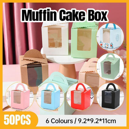 50 Pack Premium Cupcake Boxes with Window Thickened Cardboard Muffin Holders - Red V528-MUFFIN-CASE-50PCS-RED-466037