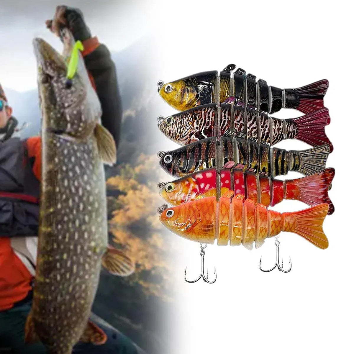 5PCS Faux Lure Set Fish Hard Fake Bait Fishing Lures Artificial Bait Tackle Gear V528-MULTI-SEGMENT-FISHBAIT-5PCS-886861