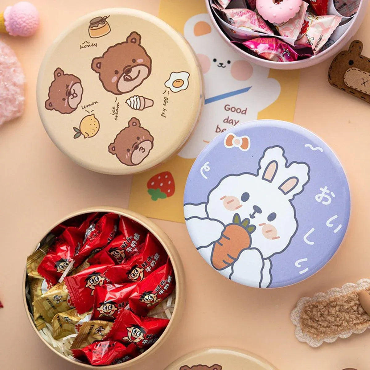 10PCS Cookie Tin Box Metal Biscuit Gift Box Candy Packaging Dragon Year Baking - Bread Bear (bump) V528-MUZZLE-BOX-10PCS-ATMBXX-756084