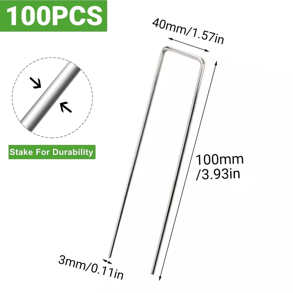 100pcs U Shape Ground Stakes Gardening Spikes Landscape Anchor Pins V528-NAIL-100PCS-40-100MM-924438