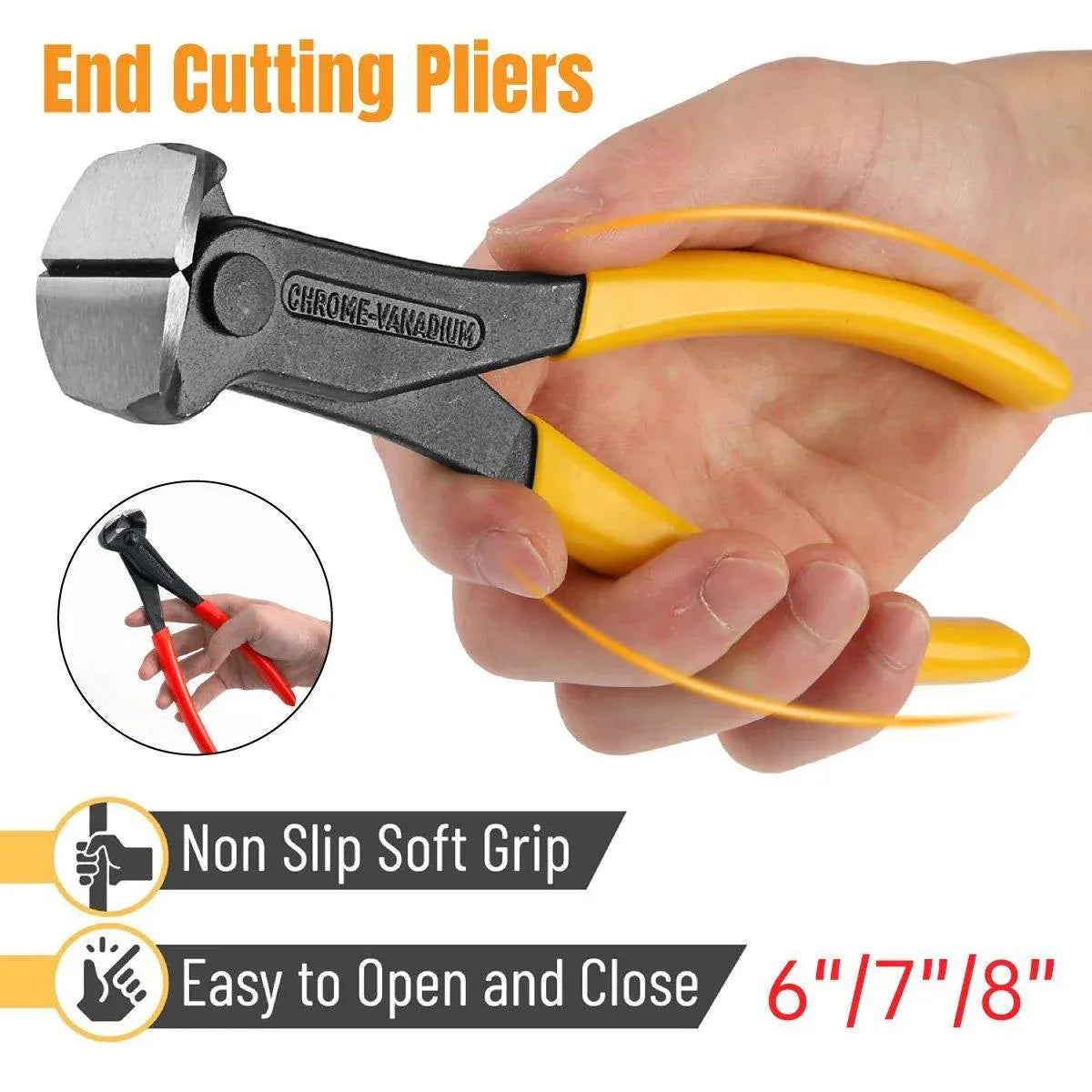 Nail Puller Nail Remover Tool Cutting Pliers Carpenter Tools End Cutting Pliers - 8 inch V528-NAIL-PLIER-8-YELLOW-146164