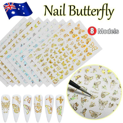 3D Nail Butterfly Design Sticker Decor Decal Holographic Laser Nail Art Sticker - Silver L-04 V528-NAILBUTTERFLY-SILVERL04-534752