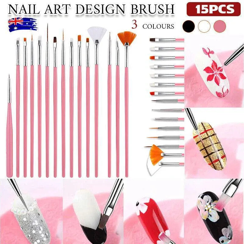 Nail Art Design Brushes Dotting Pen Tool Set Painting Uv Gel Drawing Brush 15Pcs - Black V528-NAILPEN-BLACK-82617