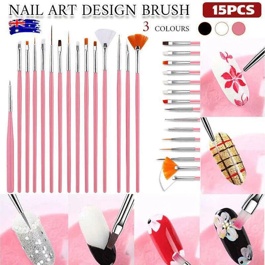 Nail Art Design Brushes Dotting Pen Tool Set Painting Uv Gel Drawing Brush 15Pcs - Black V528-NAILPEN-BLACK-82617