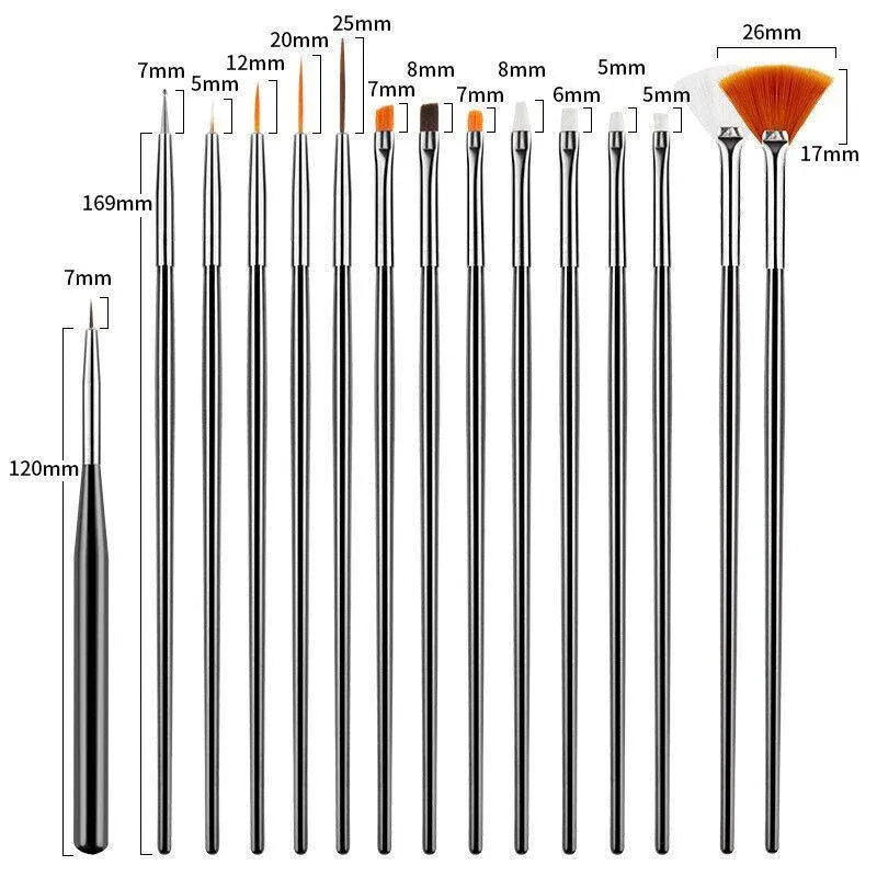 Nail Art Design Brushes Dotting Pen Tool Set Painting Uv Gel Drawing Brush 15Pcs - Black V528-NAILPEN-BLACK-82617