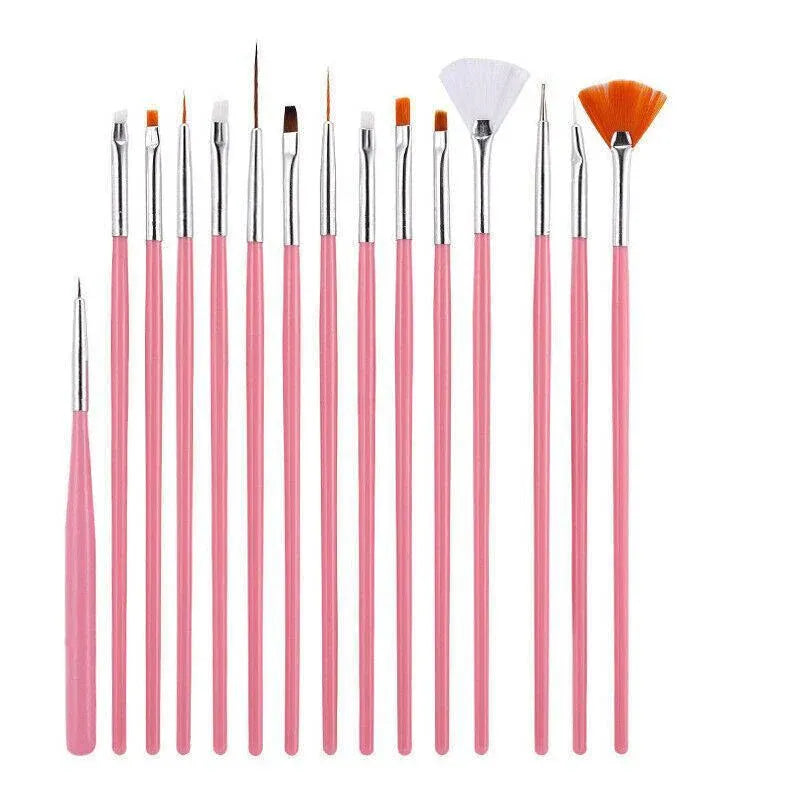 Nail Art Design Brushes Dotting Pen Tool Set Painting Uv Gel Drawing Brush 15Pcs - Pink V528-NAILPEN-PINK-24461