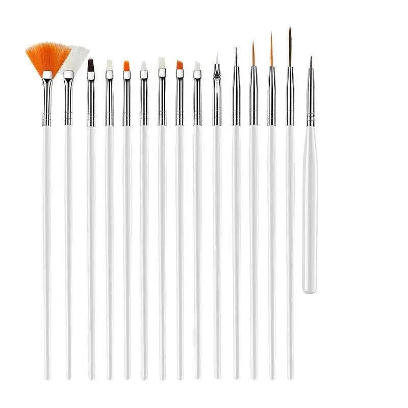 Nail Art Design Brushes Dotting Pen Tool Set Painting Uv Gel Drawing Brush 15Pcs - White V528-NAILPEN-WHITE-22857