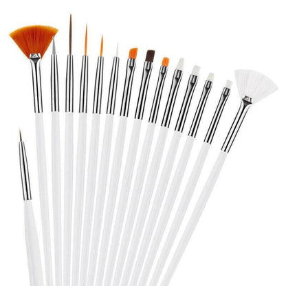 Nail Art Design Brushes Dotting Pen Tool Set Painting Uv Gel Drawing Brush 15Pcs - White V528-NAILPEN-WHITE-22857
