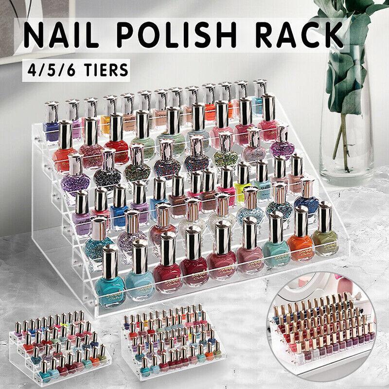 Nail Polish Storage Rack with 4 to 6 Tiers Acrylic Display Stand for Makeup and Lipstick - 5Tiers V528-NAILPOLISHRACK-5TIER-339567