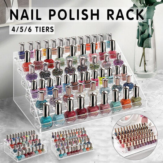 Nail Polish Storage Rack with 4 to 6 Tiers Acrylic Display Stand for Makeup and Lipstick - 5Tiers V528-NAILPOLISHRACK-5TIER-339567