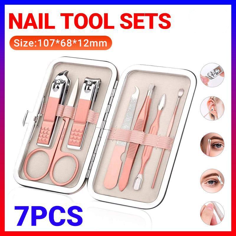 7PCS Manicure Pedicure Set Stainless Nail Clippers Kit Cuticle Grooming Case V528-NAILTOOLSETS-ROSEGOLD-7PCS809493