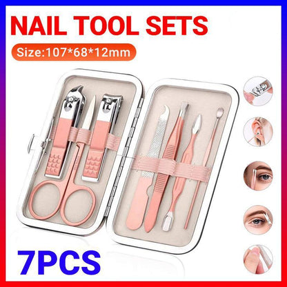 7PCS Manicure Pedicure Set Stainless Nail Clippers Kit Cuticle Grooming Case V528-NAILTOOLSETS-ROSEGOLD-7PCS809493