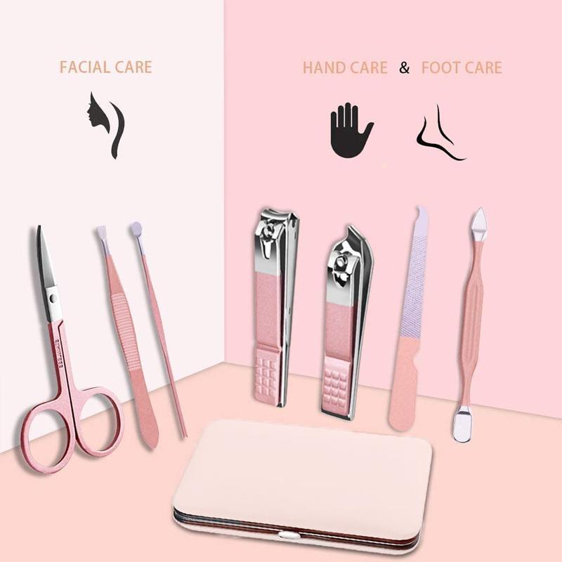 7PCS Manicure Pedicure Set Stainless Nail Clippers Kit Cuticle Grooming Case V528-NAILTOOLSETS-ROSEGOLD-7PCS809493