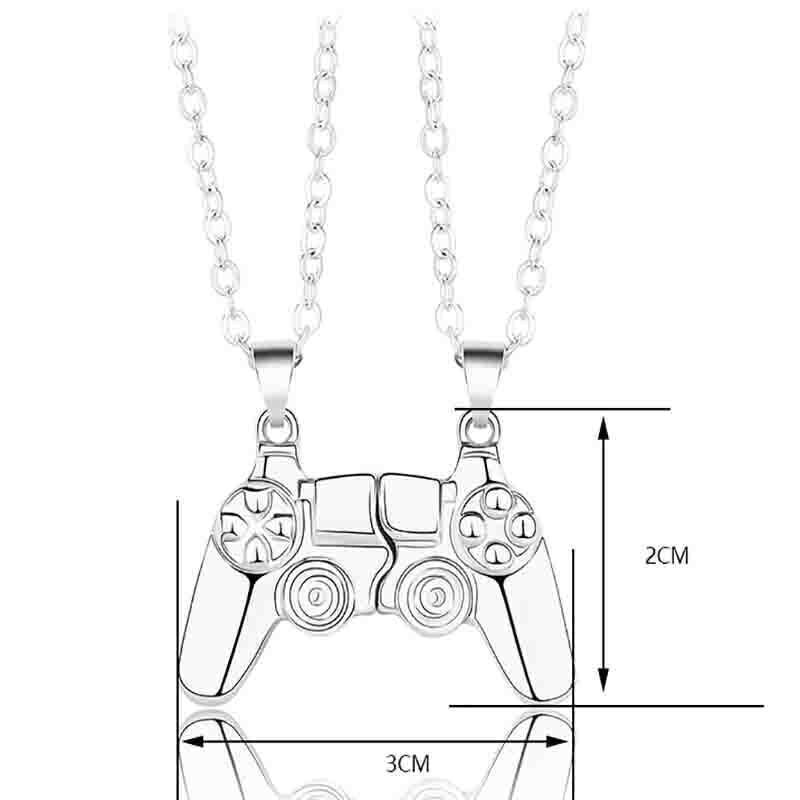 Matching Gamer Controller Necklace for Couples or Friends Pendant Gift Set - Silver and Silver V528-NECKLACEPENDANT-01-682028