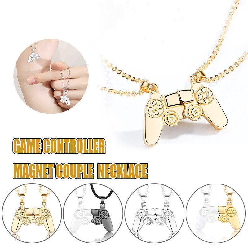 Matching Gamer Controller Necklace for Couples or Friends Pendant Gift Set - Silver and Black V528-NECKLACEPENDANT-04-894035