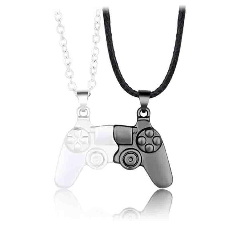 Matching Gamer Controller Necklace for Couples or Friends Pendant Gift Set - Silver and Black V528-NECKLACEPENDANT-04-894035
