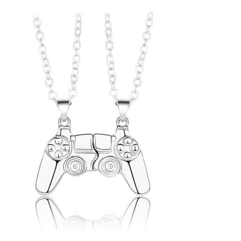 Matching Gamer Controller Necklace for Couples or Friends Pendant Gift Set - Silver and Black V528-NECKLACEPENDANT-04-894035