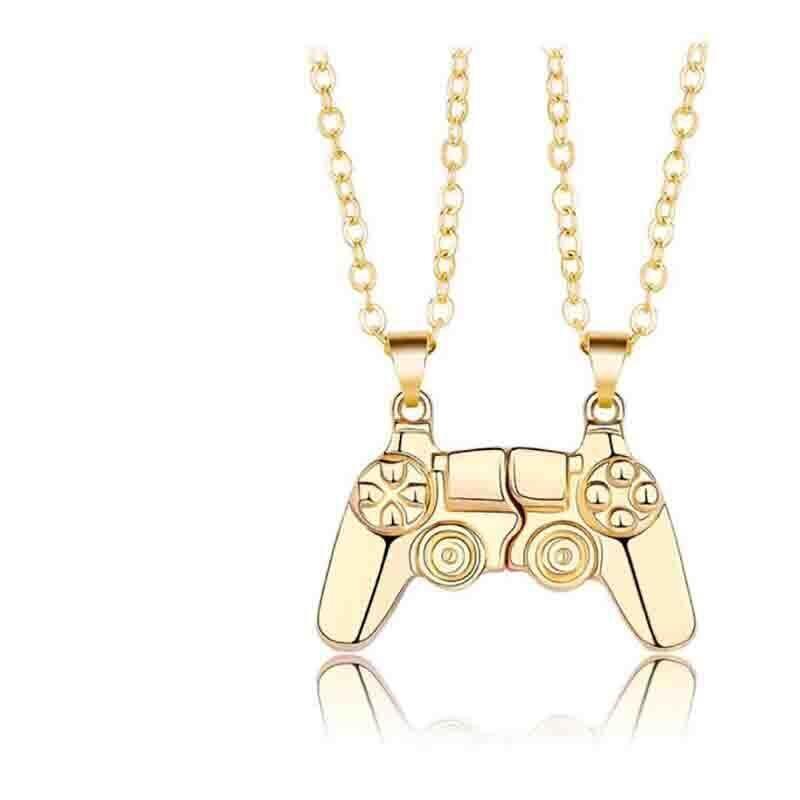Matching Gamer Controller Necklace for Couples or Friends Pendant Gift Set - Silver and Black V528-NECKLACEPENDANT-04-894035