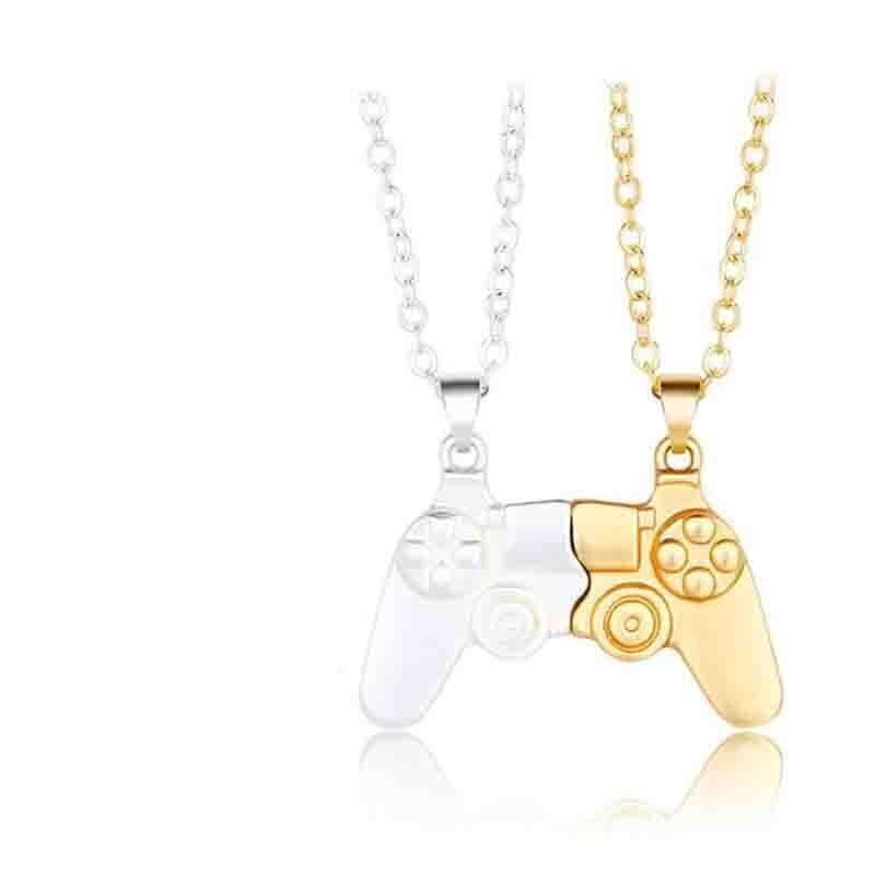 Matching Gamer Controller Necklace for Couples or Friends Pendant Gift Set - Silver and Black V528-NECKLACEPENDANT-04-894035