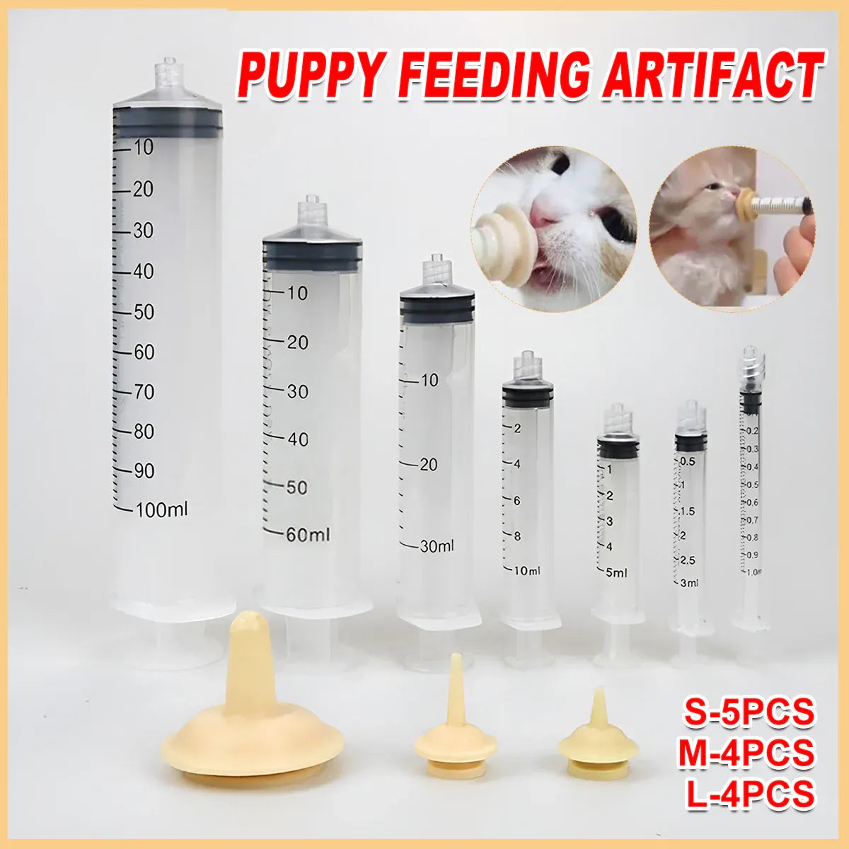 Kitten Puppy Pet Feeding Syringe Feeder Cat Dog Nursing Bottle with Pacifier - L-4PCS V528-NEEDLE-FEEDER-L-399697