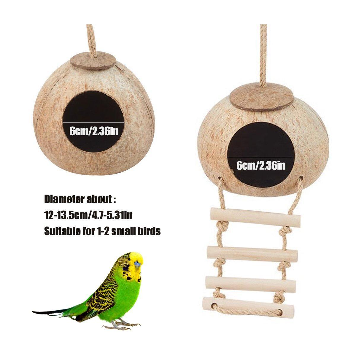 Natural Coconut Bird Nest Cage Pet Parrot Parakeet Safe Hut Feeder Shell Home - Rope type V528-NEST-S-GS-885079