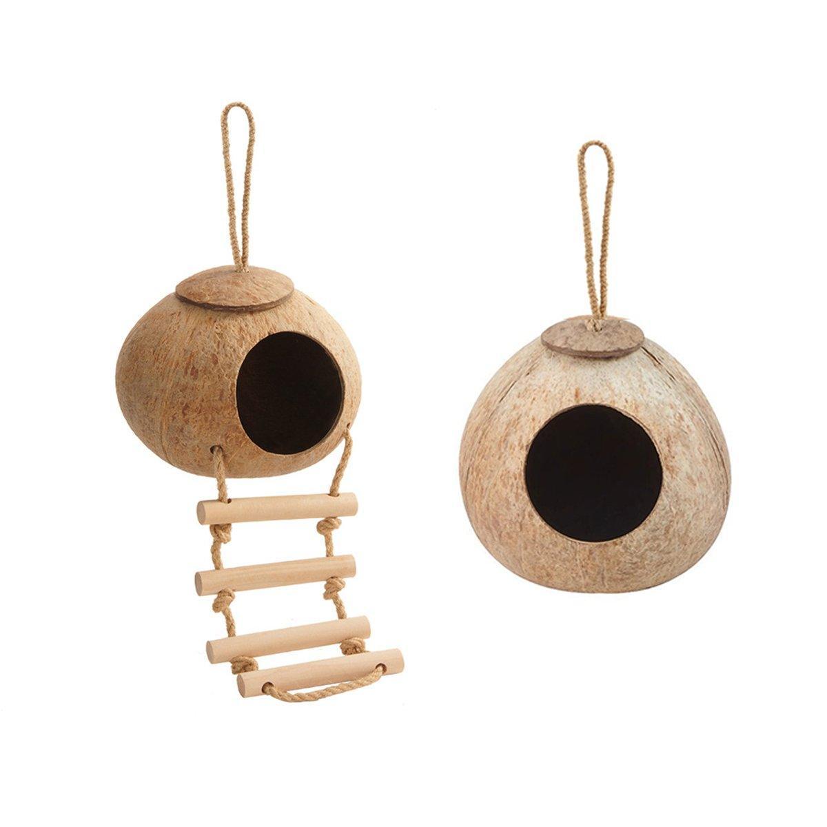 Natural Coconut Bird Nest Cage Pet Parrot Parakeet Safe Hut Feeder Shell Home - Stairs type V528-NEST-S-LT-942575