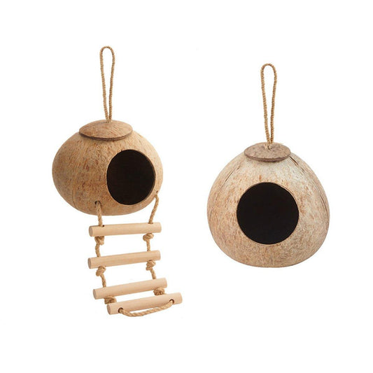 Natural Coconut Bird Nest Cage Pet Parrot Parakeet Safe Hut Feeder Shell Home - Stairs type V528-NEST-S-LT-942575