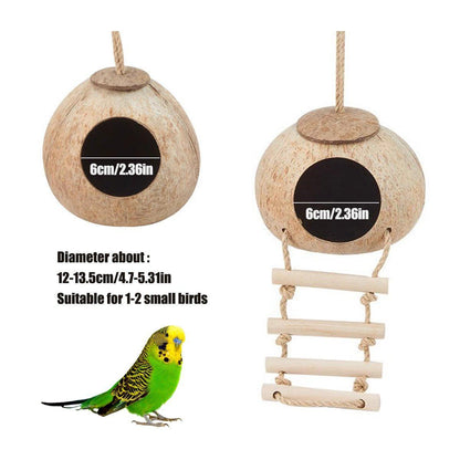 Natural Coconut Bird Nest Cage Pet Parrot Parakeet Safe Hut Feeder Shell Home - Stairs type V528-NEST-S-LT-942575