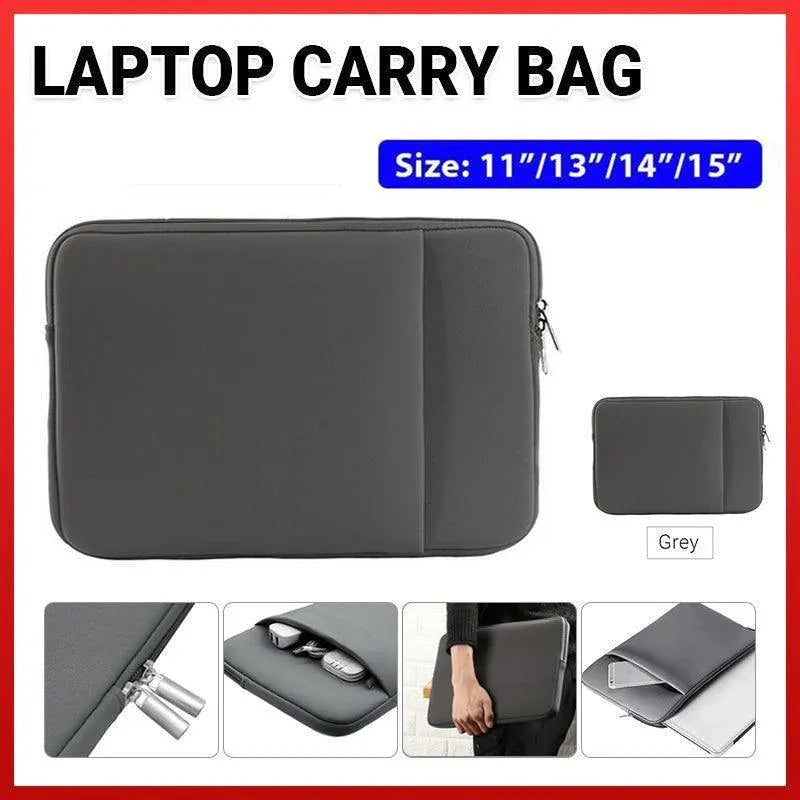 Grey Laptop Macbook Notebook Sleeve Bag Travel Carry Case Cover For 11 13 14 15 Inch Lap Top - 15Inch