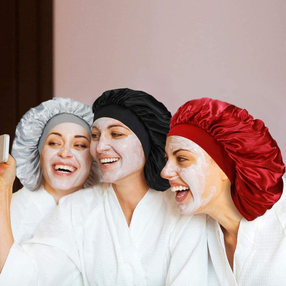 Sleeping Bonnet Hair Wrap Silk Satin Cap Women Elastic Night Soft Hat Headwear - Rose Red V528-NIGHTCAP-ROSERED-318937