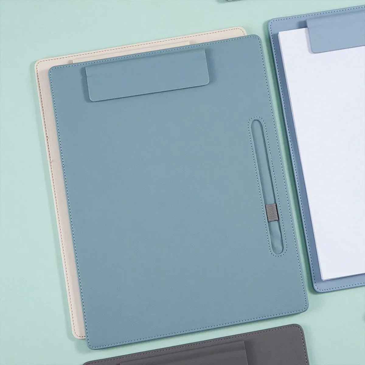 2pcs Leather Clipboard Conference File Holder Hotel Menu Pad Durable Board Clip - Cream V528-NOTE-CLIP-CREAM-2PCS-385121