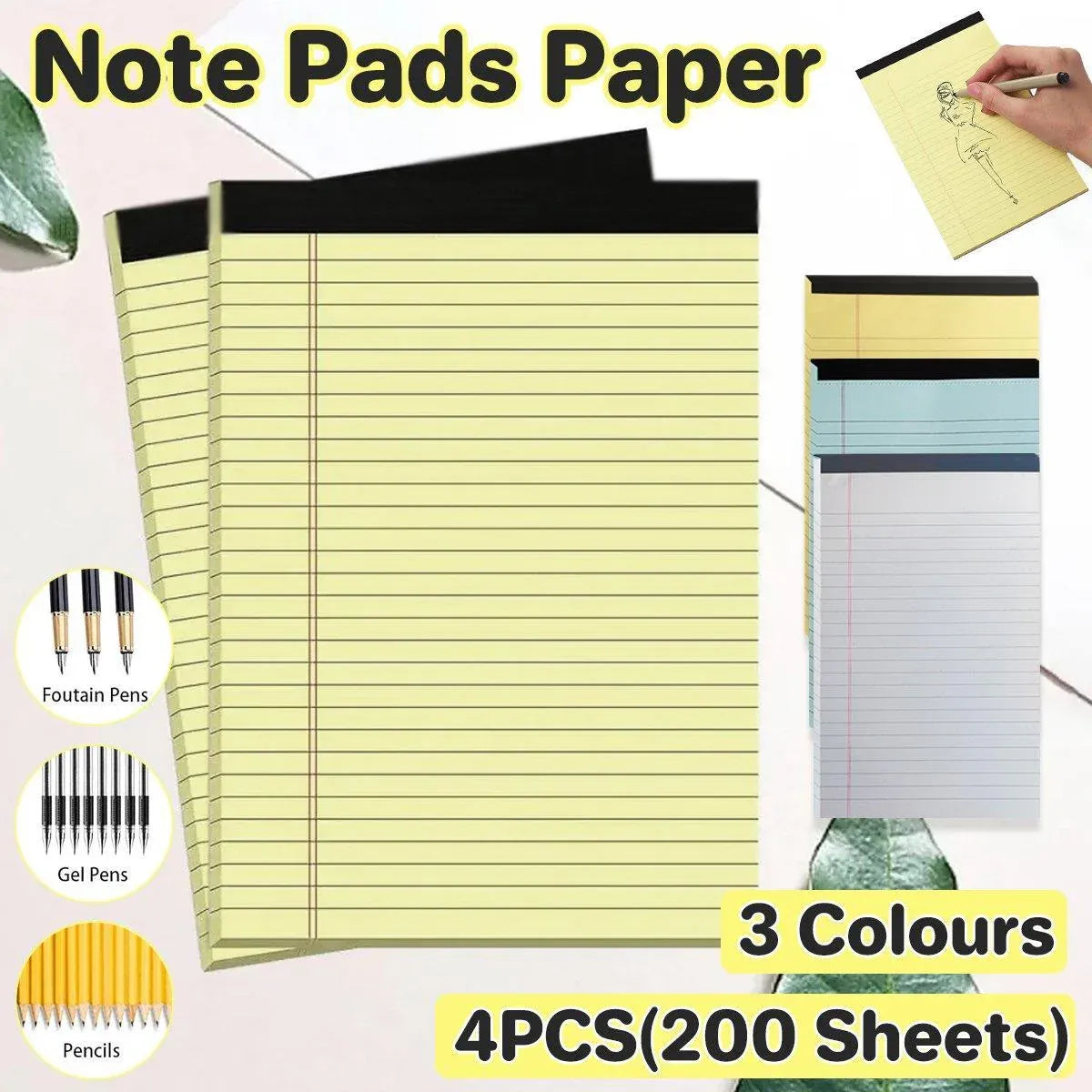 4PCS Tearable Lined Notepad Simple Design Colourful Memo Pad Notebook - Yellow V528-NOTE-PAD-4PCS-YELLOW-864144