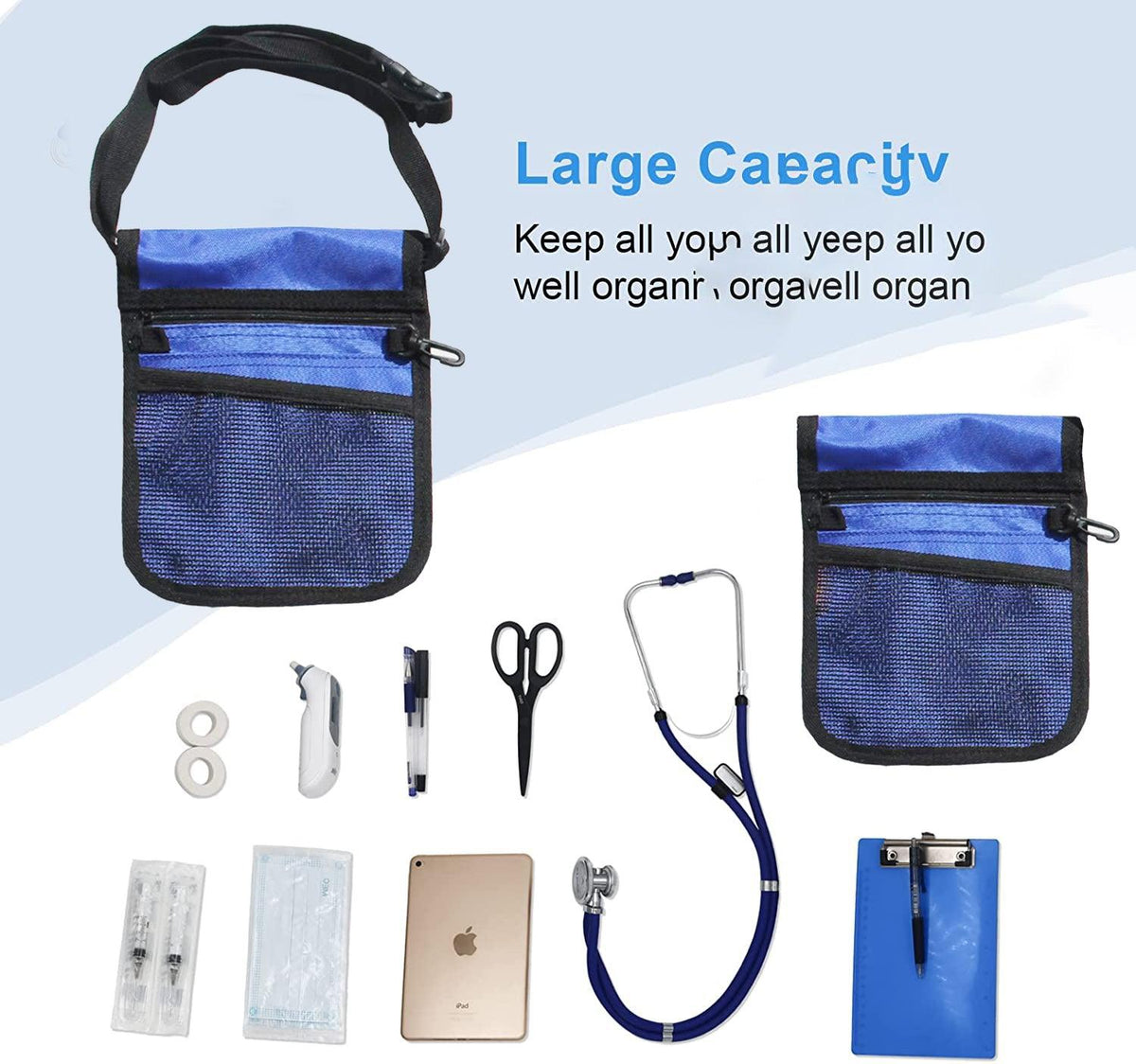 Nurse Pouch Waist Bag Medical Tool Organizer Pocket Belt with Keyring - Light Blue V528-NURSEBAG-SKYBLUE-827961