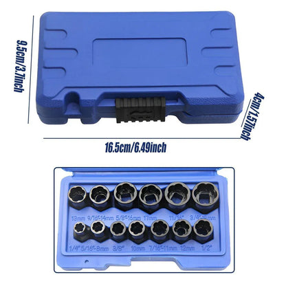 13 Piece Impact Bolt Nut Remover Set Extractor Socket Tool for Stripped Nuts Bolt V528-NUT-REMOVAL-13PCS-946435
