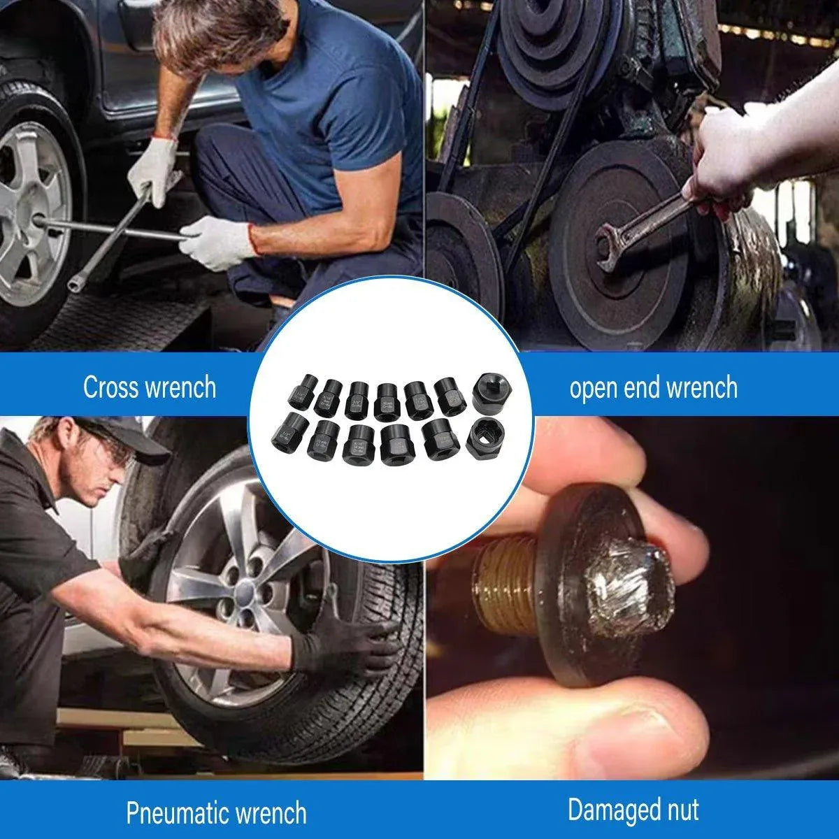 13 Piece Impact Bolt Nut Remover Set Extractor Socket Tool for Stripped Nuts Bolt V528-NUT-REMOVAL-13PCS-946435