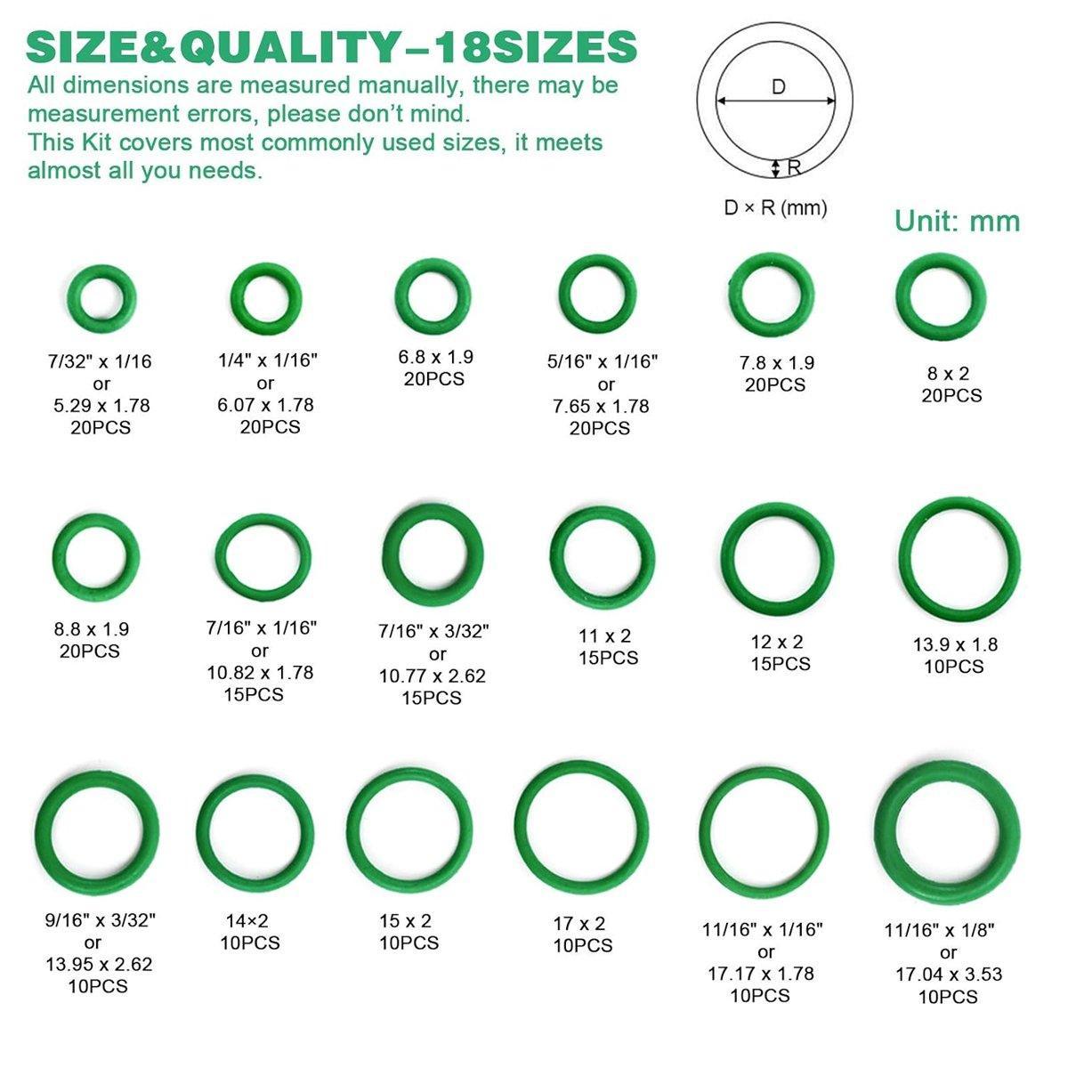 270pcs Automotive Air Conditioning Green Rubber Ring Seal Repair Box Set Seals V528-O-RING-270PCS-310675