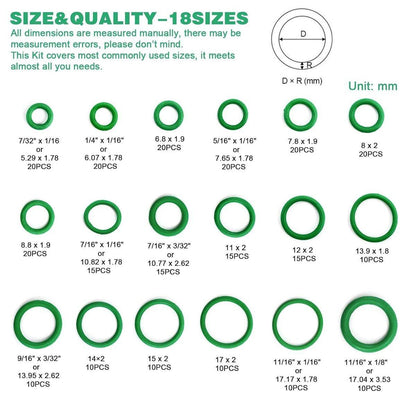 270pcs Automotive Air Conditioning Green Rubber Ring Seal Repair Box Set Seals V528-O-RING-270PCS-310675