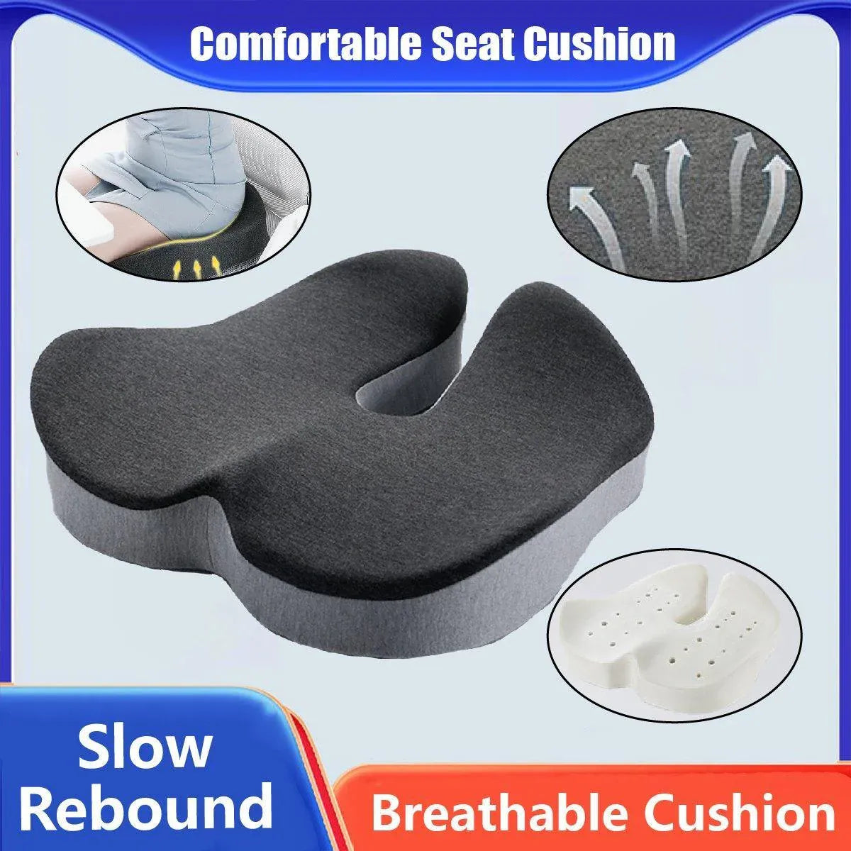 Slow Rebound Memory Foam Seat Cushion Office Chair Pad for Sedentary Hip Support V528-O-SHAPED-PAD-GREY-237042