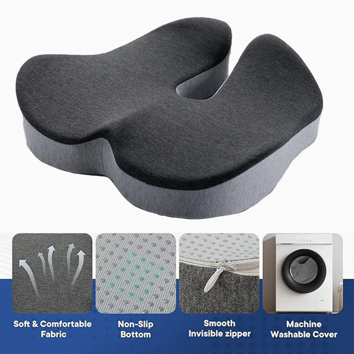 Slow Rebound Memory Foam Seat Cushion Office Chair Pad for Sedentary Hip Support V528-O-SHAPED-PAD-GREY-237042
