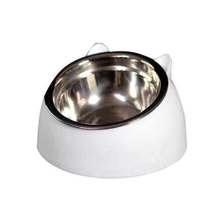 Pet Dog Cat Food Bowl Raised No Slip Stainless Steel Tilted Water Food Feeder - Black V528-OBLIQUECATBOWL-BLACK-53688