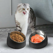 Pet Dog Cat Food Bowl Raised No Slip Stainless Steel Tilted Water Food Feeder - Blue V528-OBLIQUECATBOWL-BLUE-63841