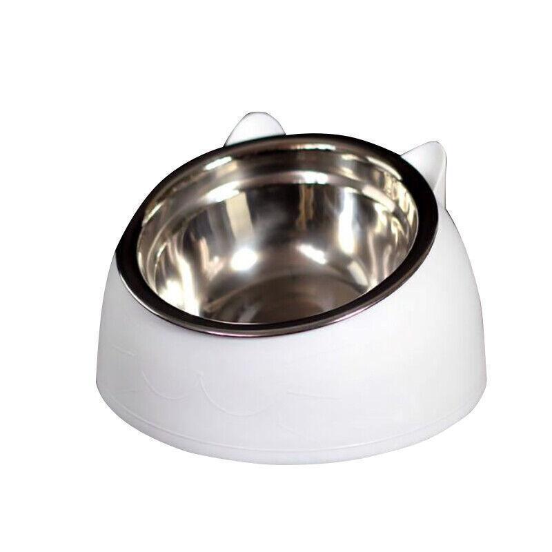 Pet Dog Cat Food Bowl Raised No Slip Stainless Steel Tilted Water Food Feeder - Blue V528-OBLIQUECATBOWL-BLUE-63841
