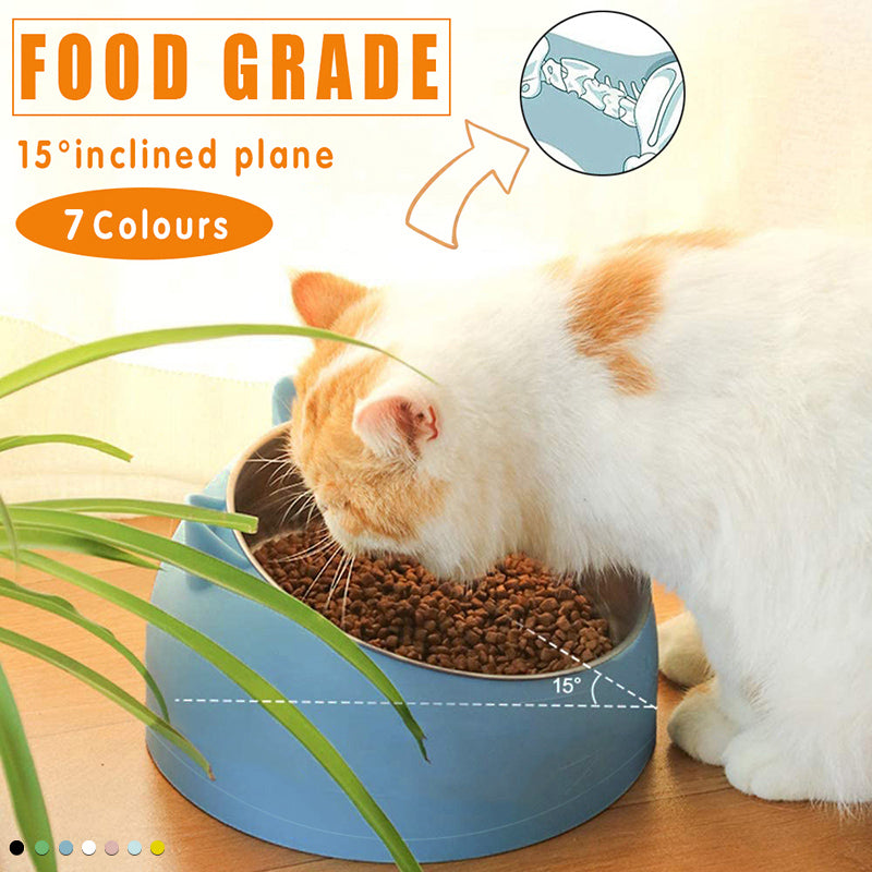 Pet Dog Cat Food Bowl Raised No Slip Stainless Steel Tilted Water Food Feeder - White V528-OBLIQUECATBOWL-WHITE-11443