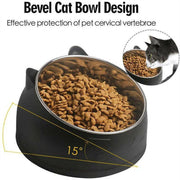 Pet Dog Cat Food Bowl Raised No Slip Stainless Steel Tilted Water Food Feeder - White V528-OBLIQUECATBOWL-WHITE-11443