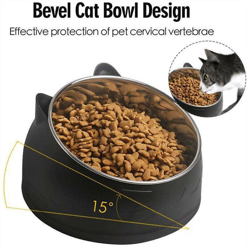Pet Dog Cat Food Bowl Raised No Slip Stainless Steel Tilted Water Food Feeder - White V528-OBLIQUECATBOWL-WHITE-11443