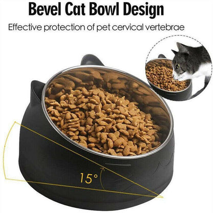 Pet Dog Cat Food Bowl Raised No Slip Stainless Steel Tilted Water Food Feeder - White V528-OBLIQUECATBOWL-WHITE-11443