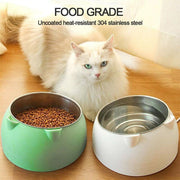 Pet Dog Cat Food Bowl Raised No Slip Stainless Steel Tilted Water Food Feeder - White V528-OBLIQUECATBOWL-WHITE-11443