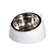 Pet Dog Cat Food Bowl Raised No Slip Stainless Steel Tilted Water Food Feeder - White V528-OBLIQUECATBOWL-WHITE-11443